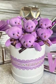 Premium Silindir Hediye Kutusunda, Kalpli Balonlu 6’lı Mor Ayıcık Buketi thumbnail 2