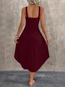 Kadın Boyundan çapraz Askılı Halka Detaylı Asimetrik Kesim Viskon Elbise thumbnail 6