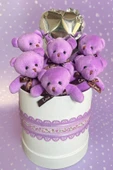 Premium Silindir Hediye Kutusunda, Kalpli Balonlu 6’lı Mor Ayıcık Buketi thumbnail 5