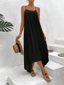 Kadın Ip Askılı V Yakalı Asimetrik Detaylı Aerobin Elbise thumbnail 2