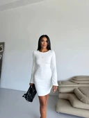 Prenses kol esnek kumaş elbise beyaz f2334 thumbnail 2