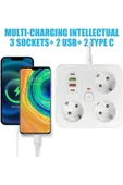 Akım Korumalı Anahtarlı Priz - 3x Priz - 2x Usb - 2x Type-c - 2 Mt Kablo Hızlı Şarj Özellikli Siyah - 6