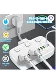 Akım Korumalı 2’li Ayrı Anahtarlı Priz, 2x Priz, 3x Usb, 1x Type-c, 2 Mt Kablo, Hızlı Şarj - 1