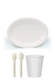 Ekolojik 96 Kişilik Parti Piknik Sofra Sunum Seti - 28x20 Cm. Oval Tabak Bardak Çatal Kaşık Takımı - 1