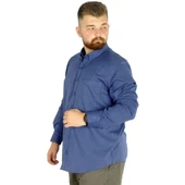 Büyük Beden Erkek Keten Cepli Gömlek 20386 Indigo thumbnail 1