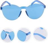 Sert Mika Oval Şekilli Çerçevesiz Mavi Gözlük Retro Parti 5x14 Cm thumbnail 1