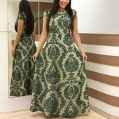 Kadın Kısa Kollu Bisiklet Yaka Puantiyeli Maksi örme Krep Elbise thumbnail 3