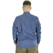 Büyük Beden Erkek Keten Cepli Gömlek 20386 Indigo thumbnail 3