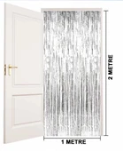 Gümüş Renk Ekstra Metalize Parlak Saçaklı Arka Fon Perde İthal A Kalite 1x2 Metre - 4