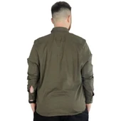 Büyük Beden Erkek Keten Cepli Gömlek 20386 Haki thumbnail 1