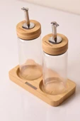 Bambu Kapaklı Cam Yağlık & Sirkelik Seti – 2'li Standlı 200ml - 5