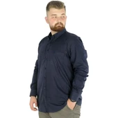 Büyük Beden Erkek Keten Cepli Gömlek 20386 Lacivert thumbnail 3