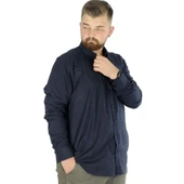 Büyük Beden Erkek Keten Cepli Gömlek 20386 Lacivert thumbnail 2