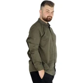 Büyük Beden Erkek Keten Cepli Gömlek 20386 Haki thumbnail 2