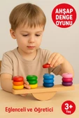 Ahşap Denge Oyunu – Renkli Halkalı Eğitici Motor Beceri ve Koordinasyon Geliştirici - 1