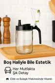 660 ml Şeffaf Cam Yağdanlık – Zeytinyağı, Sirke, Nar Ekşisi İçin İdeal Siyah thumbnail 3