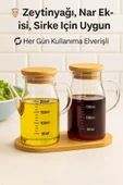 2’li Cam Yağlık Sirkelik Seti 200 ml Ölçülü Borosilikat Cam Yağdanlık + Bambu Stand thumbnail 2