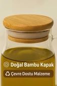 2’li Cam Yağlık Sirkelik Seti 200 ml Ölçülü Borosilikat Cam Yağdanlık + Bambu Stand thumbnail 6