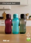 Suluk 3'lü Set Su Şişesi BPA Free Okul Suluğu PP-5 Suluk Spor Okul Ofis Suluğu Siyah-Bordo-Mavi 900 ml thumbnail 1