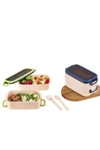 2 Katlı Beslenme Kutusu Çatal Kaşıklı Yemek Saklama Kabı Okul Ofis Kamp Çocuk Çantası Sefer Tası - 4