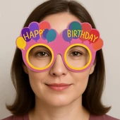 Balon Desenli Karton Doğum Günü Gözlükleri 6 Adet Pembe Renk thumbnail 2