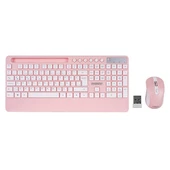 Everest KM-9676 Kablosuz Beyaz/Pempe Multimedya Tablet-Telefon Standlı Klavye + Mouse Set - 1