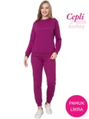 Kadın Bisiklet Yaka Düğmesiz Bilek Manşet/Lastikli 2 İplik Cepli Kışlık Jogger Eşofman Pijama Takımı thumbnail 4