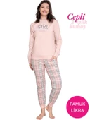 Kadın Bisiklet Yaka Düğmesiz Bilek Manşet/Lastikli 2 İplik Cepli Kışlık Jogger Eşofman Pijama Takımı thumbnail 3