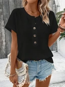 Kadın Kısa Kollu Yakası Açık önden Düğmeli Waffle Bluz thumbnail 6