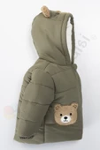 Ayıcıklı İçi Peluş Kürklü Fermuarlı Kapitone Kapüşonlu Kar Şişme Kışlık Erkek Bebek Mont Çocuk Kaban - 3