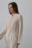 Gömlek Yaka Uzun Kol Triko - Ekru thumbnail 2