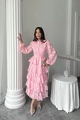 Şeker Pembesi Uzun Volanlı Elbise thumbnail 2