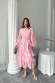 Şeker Pembesi Uzun Volanlı Elbise thumbnail 1