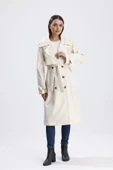 Ekru Klasik Kuşaklı Astarlı Trençkot - 1