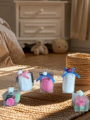 Taçlı prenses  salıncakda ki çocuklar lale ve yıldız görünümlü Kokulu Doğal beyaz pembe yeşil renk 5li Dekoratif  mum thumbnail 2