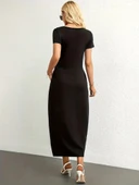 Kadın Kısa Kollu Yakası Yuvarlak Cepli Viskon Elbise thumbnail 4