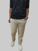 Erkek Battal Beli Lastikli Bağcıklı Çakıl Taşlı Patlı Krem Jogger Pantolon - 1
