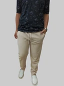 Erkek Beli Lastikli Bağcıklı Çakıl Taşlı Patlı Krem Jogger Pantolon - 1