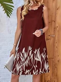 Kadın Askılı Yuvarlak Yakalı Yaprak Desenli Dalgıç Elbise thumbnail 1