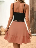 Kadın Ip Askılı Kruvaze Yaka Bel Dantel Ithal Krep Elbise thumbnail 4