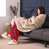 Pamuk Battaniye Tek Kişilik Tv Battaniyesi 130x170cm Bej thumbnail 2