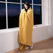 Pamuk Battaniye Tek Kişilik Tv Battaniyesi 130x170cm Hardal thumbnail 2