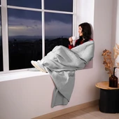 Pamuk Battaniye Tek Kişilik Tv Battaniyesi 150x200cm Gri thumbnail 2