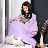 Pamuk Battaniye Tek Kişilik Tv Battaniyesi 150x200cm Lila thumbnail 2