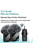 Yüksek Kalite Profesyonel 3 In 1 Kablosuz Taşınabilir Yaka Mikrofonu Tüylü - 1