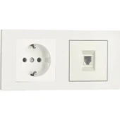 Ovivo Grano Beyaz 2'li Set Topraklı Priz ve Cat5 Data Priz Set - 1