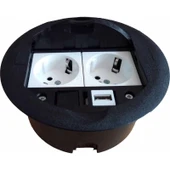 NE-AD Masa Üstü Priz Kutusu Gömme Tip Siyah + 2 Ad. Priz + 1 Ad. USB Geçiş thumbnail 2