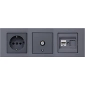 Ovivo Grano Füme 3'lü Set Topraklı Priz, F Konnektör ve Nümeris Cat3 Telefon Priz Set thumbnail 1