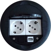 NE-AD Masa Üstü Priz Kutusu Gömme Tip Siyah + 2 Ad. Priz + 1 Ad. USB Geçiş thumbnail 1