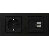 Ovivo Grano Siyah 2'li Set Topraklı Priz ve Telefon Nümeris Cat3 Set thumbnail 1